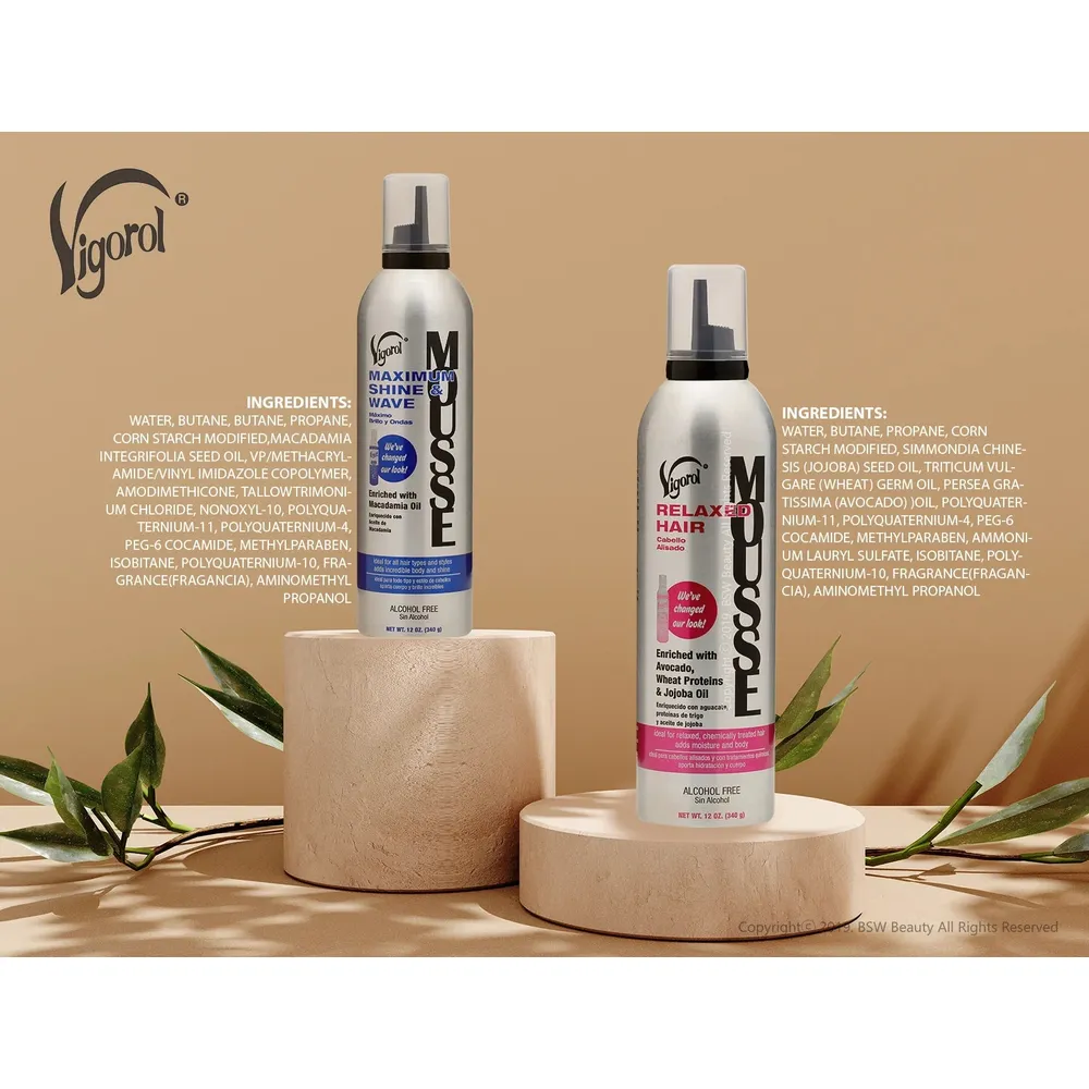 Vigorol Mousse for Relaxed Hair - Avocado Wheat Protein Jojoba Oil 12 Oz - Image 5